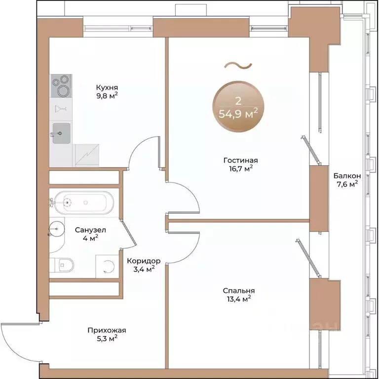 2-к кв. Красноярский край, Красноярск ул. Партизана Железняка (54.9 м) - Фото 2