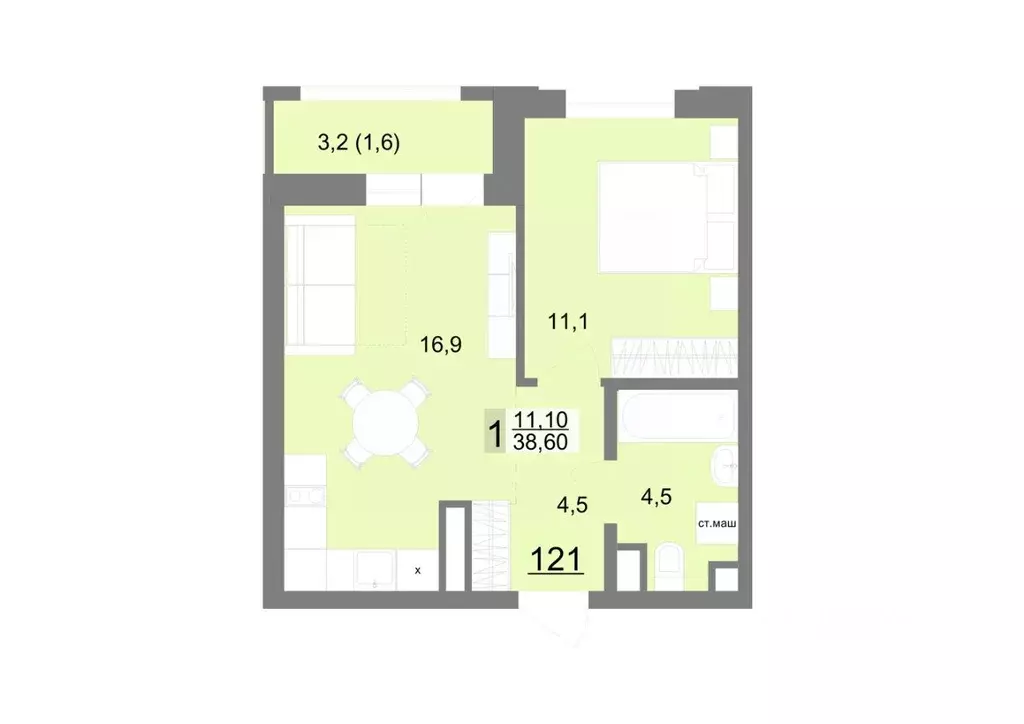 1-к кв. Свердловская область, Екатеринбург ул. Металлургов, 63/3 (38.6 ... - Фото 1