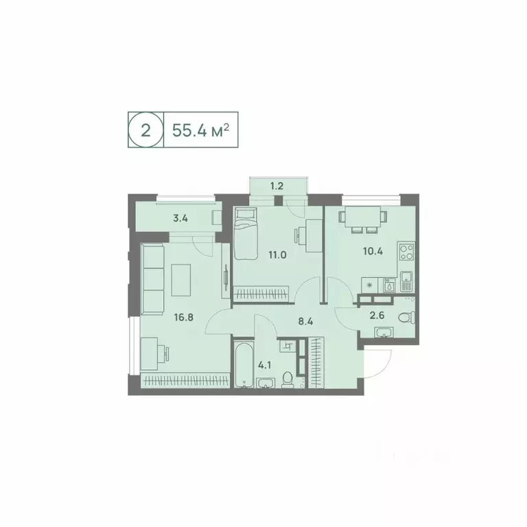 2-к кв. Пермский край, Пермь Трамвайная ул., 27 (55.4 м) - Фото 1