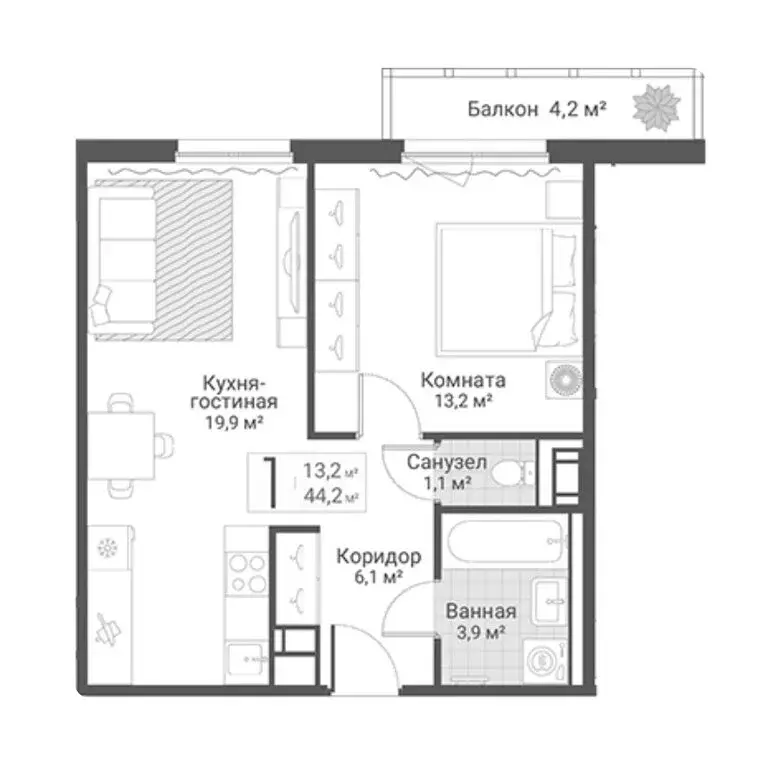 1-комнатная квартира: Санкт-Петербург, Актёрский проезд, 2к2 (44.2 м) - Фото 1