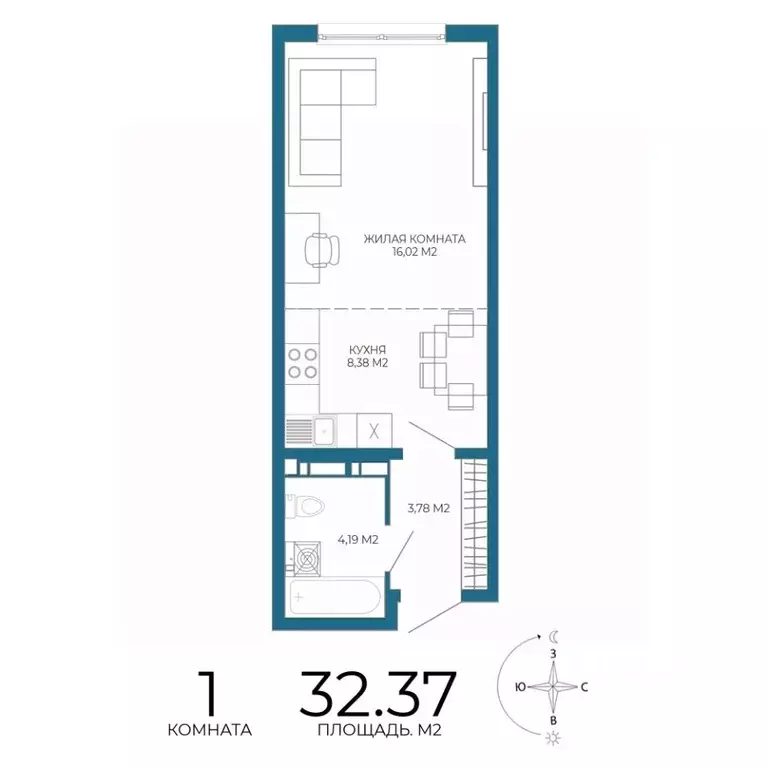 1-к кв. Пензенская область, Пенза Чаадаев жилой комплекс (32.37 м) - Фото 1