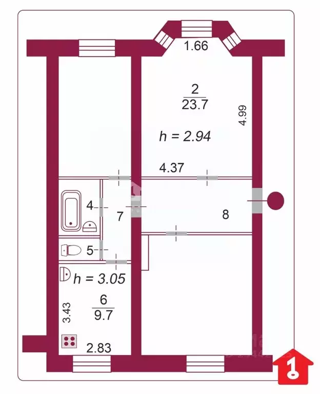 Комната Омская область, Омск пос. Кордный, ул. 4-я Кордная, 55 (23.7 ... - Фото 2