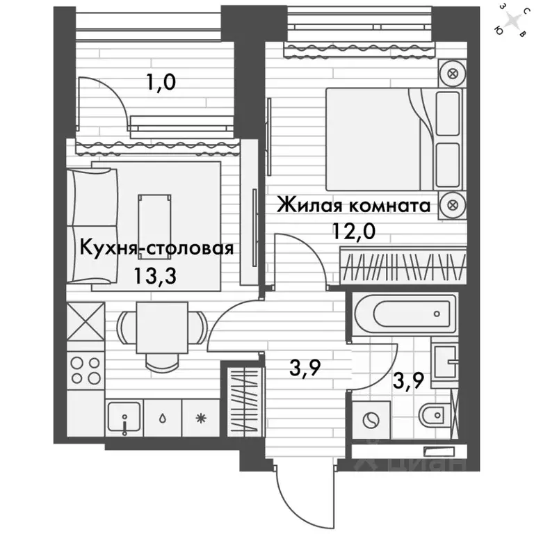 1-к кв. Приморский край, Владивосток ул. Крылова, 10 (34.1 м) - Фото 0