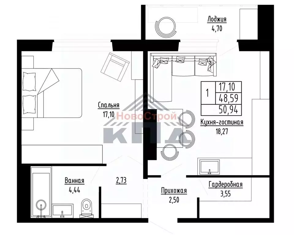 1-к кв. Омская область, Омск ул. Леонида Маслова, 7 (50.94 м) - Фото 1