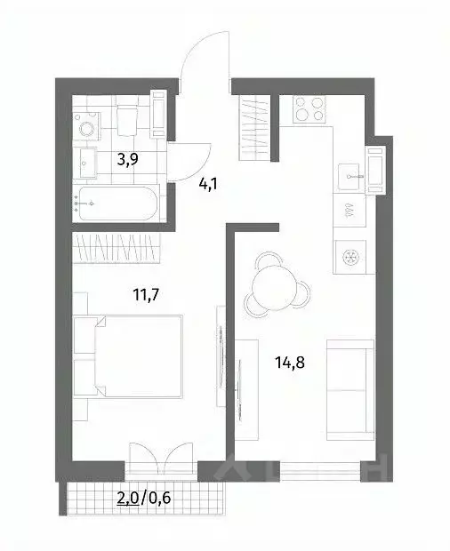 1-к кв. Калининградская область, Гурьевск ул. Имени Антона Пошкуса, ... - Фото 1