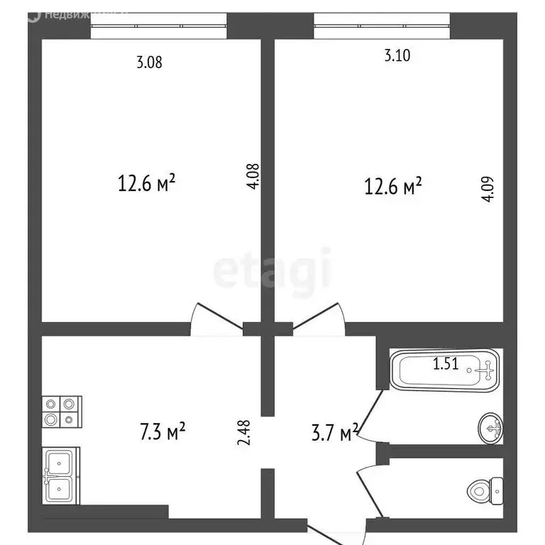 2-комнатная квартира: Добрянка, улица Трудовые Резервы, 7 (39 м) - Фото 1