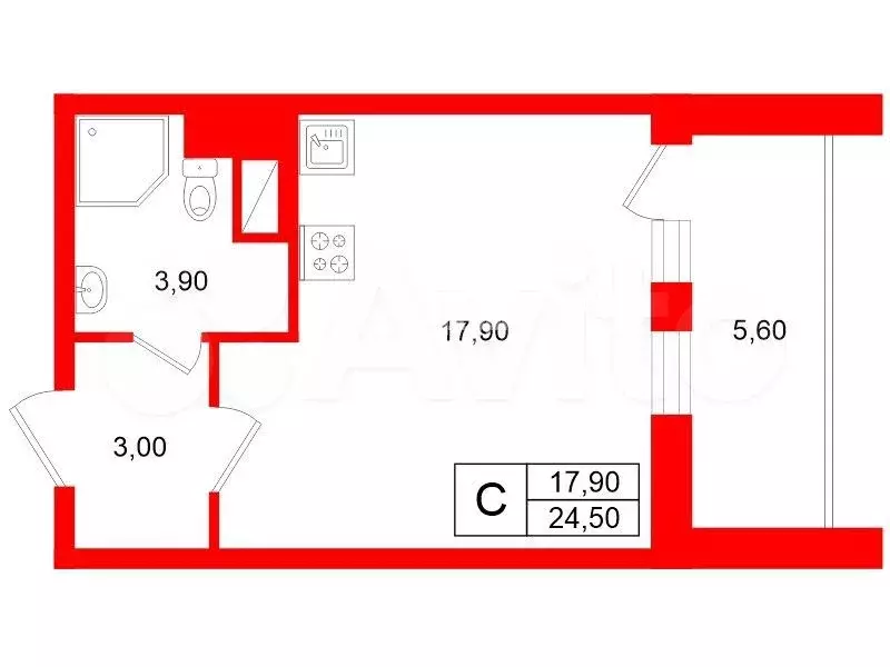Квартира-студия, 24,5 м, 9/25 эт. - Фото 0