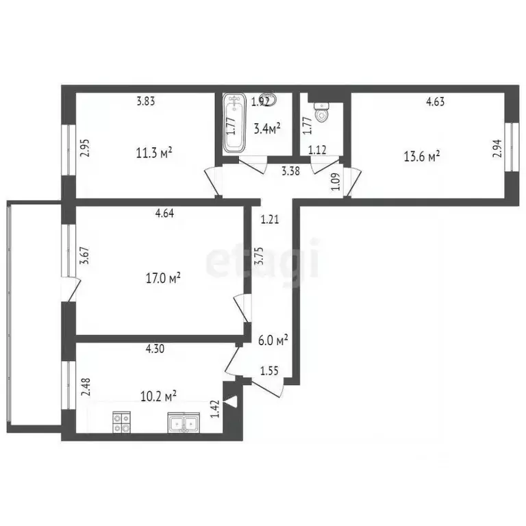 3-к кв. Кемеровская область, Кемерово ул. Серебряный Бор, 10 (66.9 м) - Фото 1