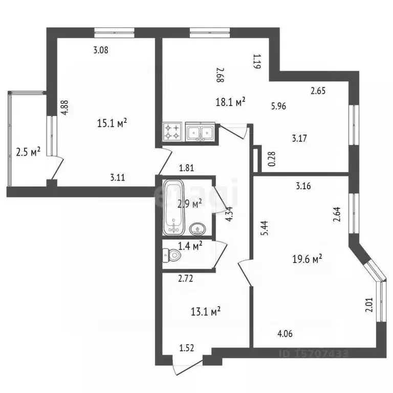 2-к кв. Санкт-Петербург Туристская ул., 4К1 (70.4 м) - Фото 2