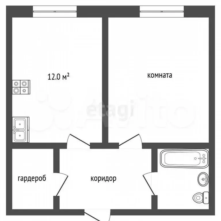 1-к. квартира, 35,4 м, 2/5 эт. - Фото 0