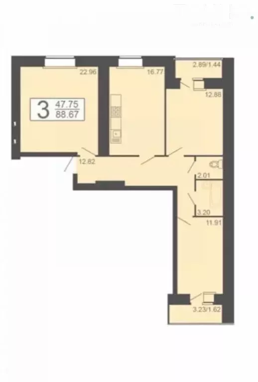 3-к кв. Пензенская область, Пенза ул. 8 Марта, 31 (88.67 м) - Фото 2