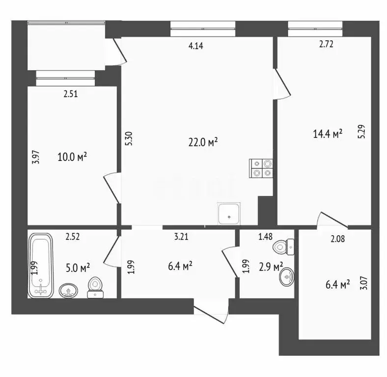 2-комнатная квартира: Тюмень, улица Василия Севергина, 2к3 (67 м) - Фото 1