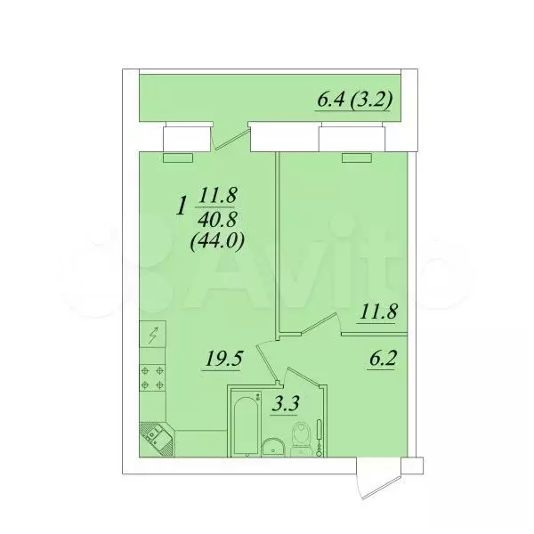 1-к. квартира, 44 м, 5/9 эт. - Фото 0