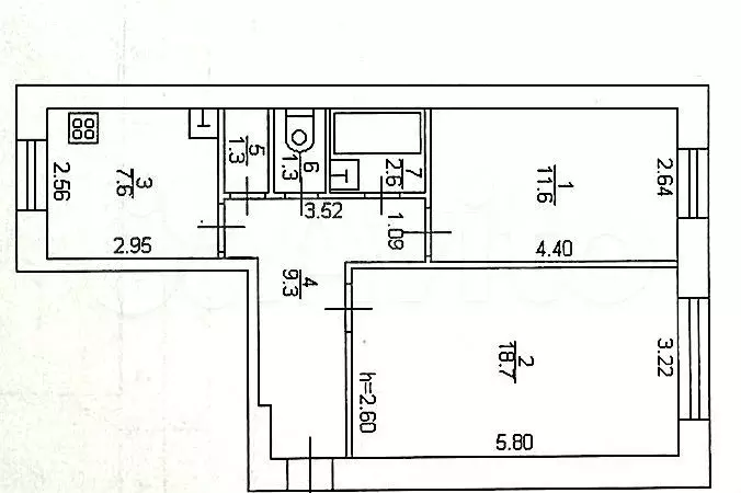 2-к. квартира, 52,4 м, 1/5 эт. - Фото 0