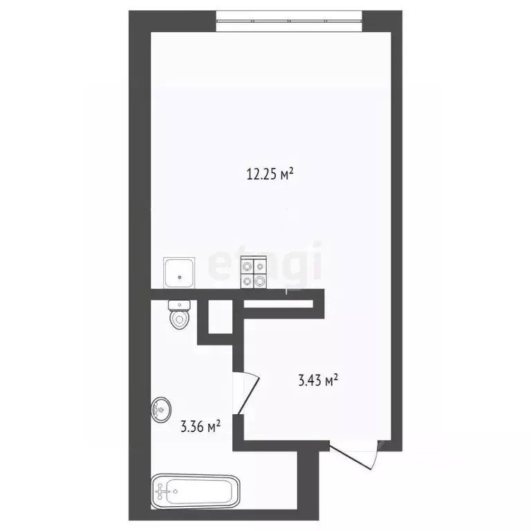 Студия Тюменская область, Тюмень ул. Лесопарковая, 1к1 (19.1 м) - Фото 1