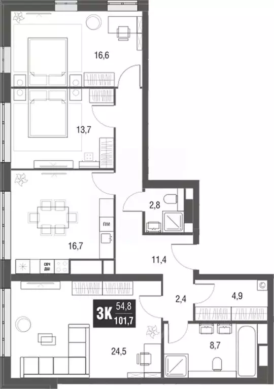 3-к кв. Москва проезд Серебрякова, 11-13к1 (101.9 м) - Фото 1