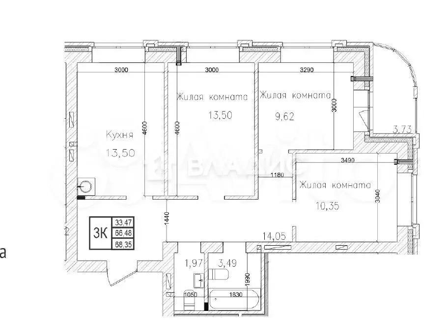 3-к. квартира, 70 м, 15/15 эт. - Фото 0