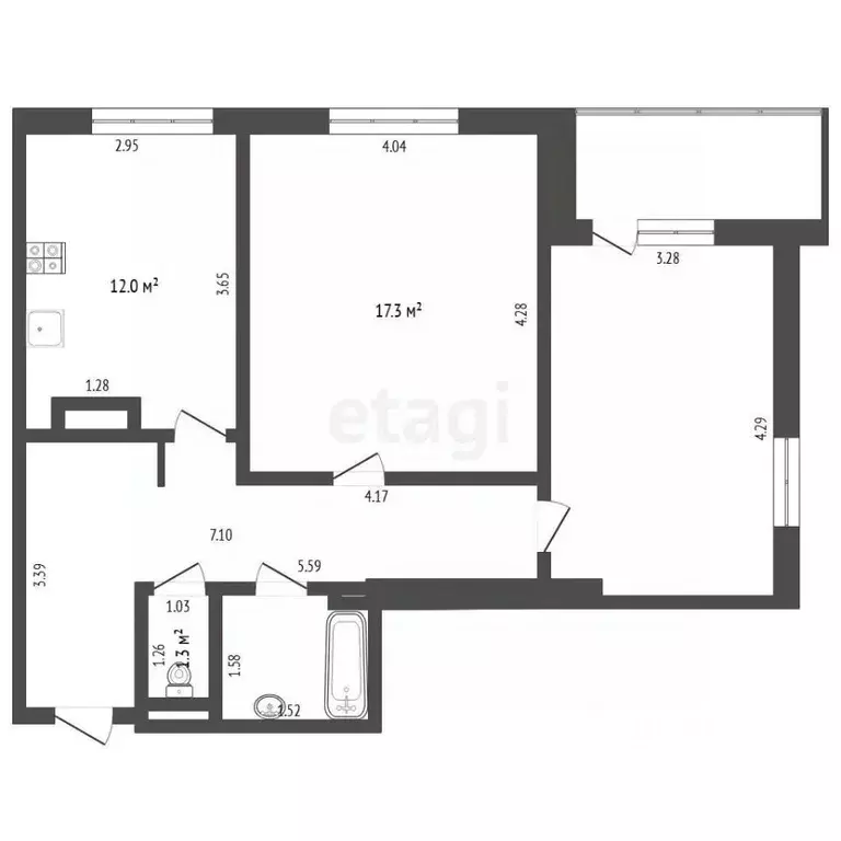 1-к кв. Тюменская область, Тюмень ул. Бориса Житкова, 5к1 (58.5 м) - Фото 2