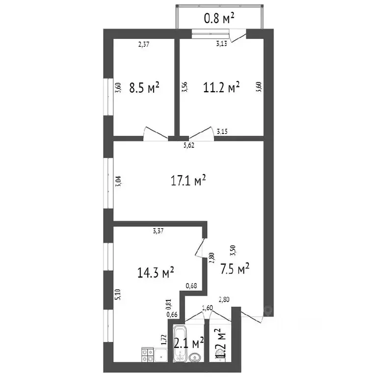 3-к кв. Челябинская область, Южноуральск ул. Ленина, 39 (64.3 м) - Фото 1