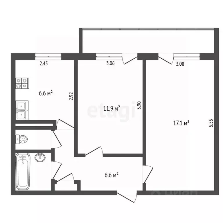 2-к кв. Псковская область, Псков ул. Труда, 24 (46.4 м) - Фото 2