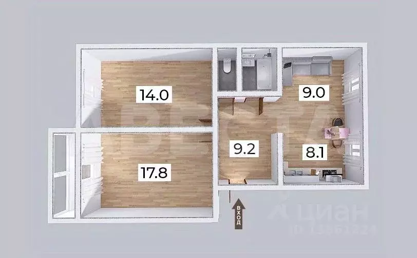 2-к кв. Омская область, Омск ул. Химиков, 20 (62.1 м) - Фото 2