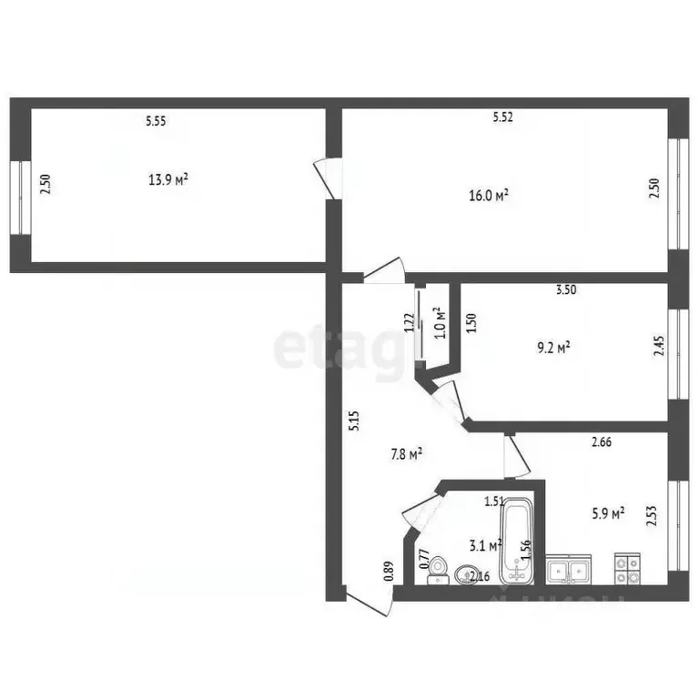 3-к кв. Московская область, Луховицы ул. Мира, 36 (56.9 м) - Фото 2