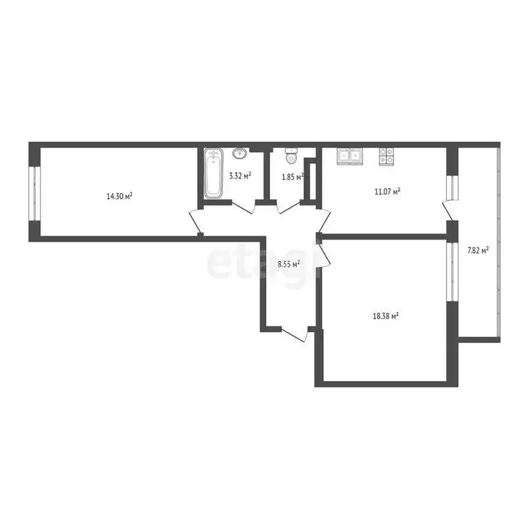 2-комнатная квартира: Пермь, Переселенческая улица, 98 (65 м) - Фото 0