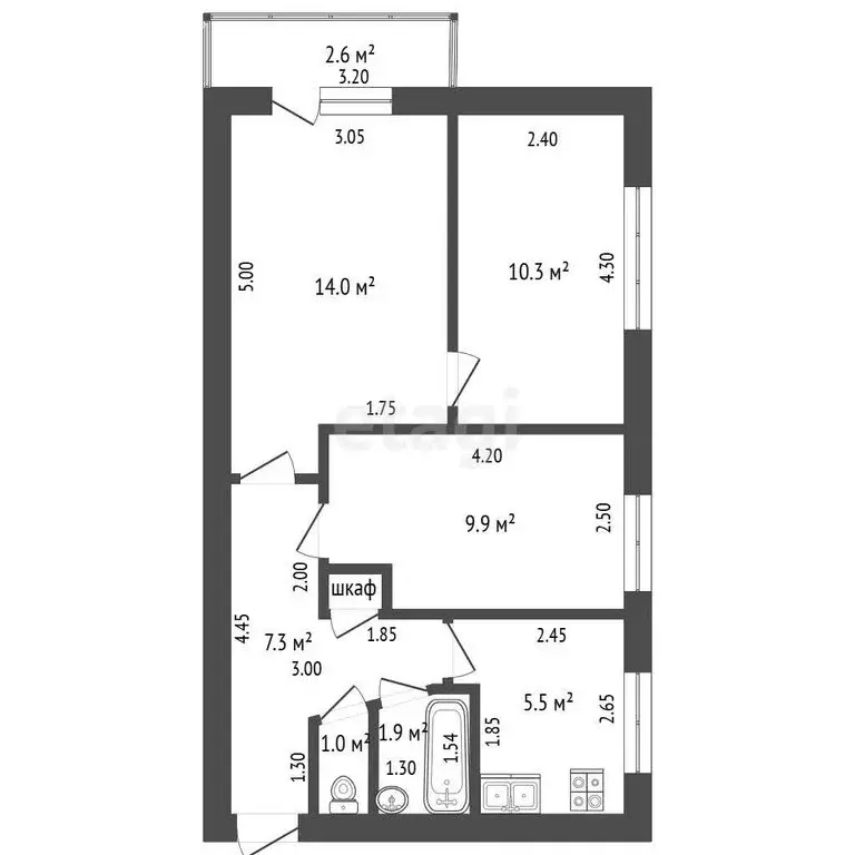 3-комнатная квартира: Стерлитамак, улица Худайбердина, 152 (49.9 м) - Фото 1