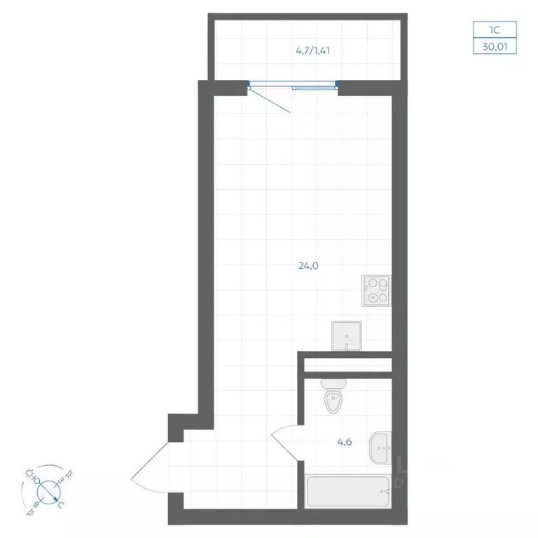 Студия Челябинская область, Челябинск Клевер жилой комплекс (30.01 м) - Фото 1