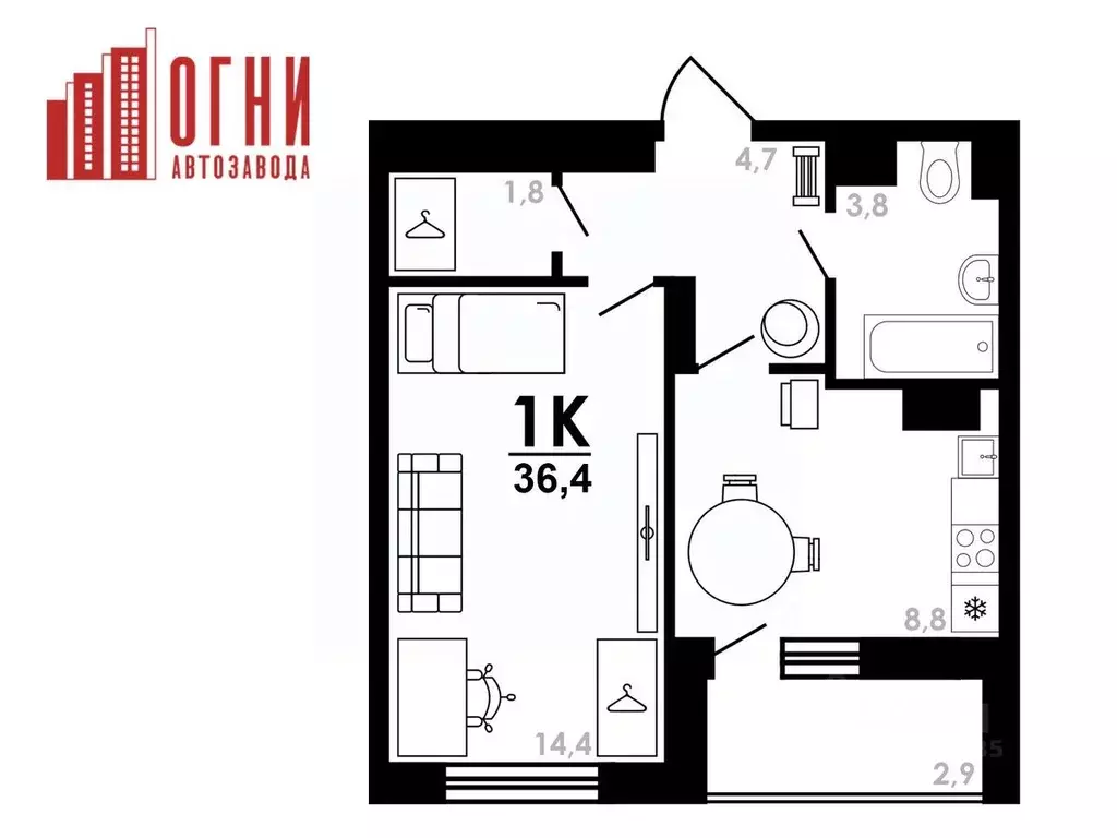 1-к кв. Нижегородская область, Нижний Новгород Коломенская ул., 8к4 ... - Фото 1