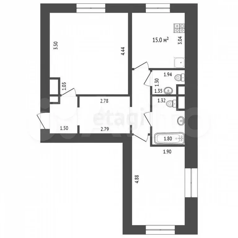 2-к. квартира, 60 м, 2/5 эт. - Фото 0