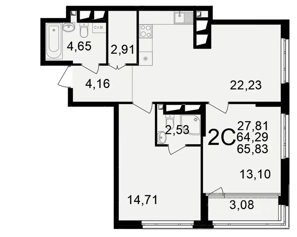 2-к кв. Рязанская область, Рязань ул. Ленинского Комсомола (64.29 м) - Фото 1