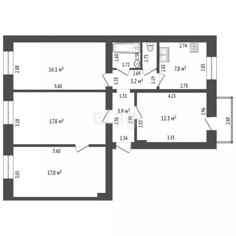 4-к кв. Тамбовская область, Тамбов Интернациональная ул., 73 (71.0 м) - Фото 1