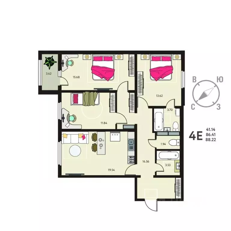 3-к кв. Курская область, Курск ул. Энгельса, 115 (88.22 м) - Фото 1