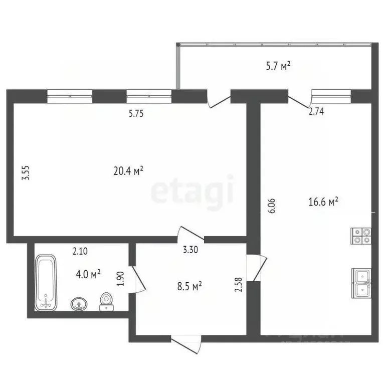 1-к кв. Крым, Симферополь ул. Ковыльная (55.2 м) - Фото 2