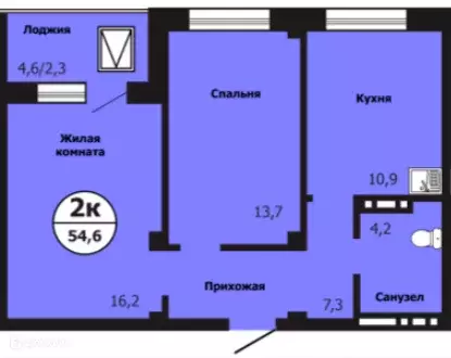 Продаётся 2-к квартира, 54.6 м - Фото 1