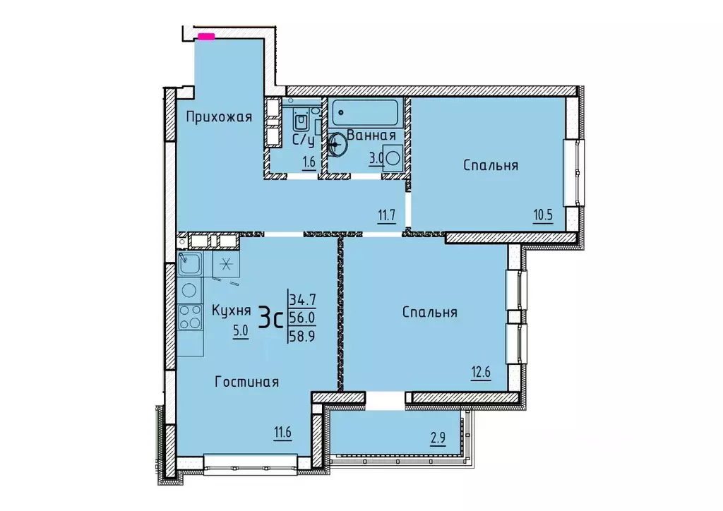 Свободной планировки кв. Саратовская область, Энгельс  (58.9 м) - Фото 1