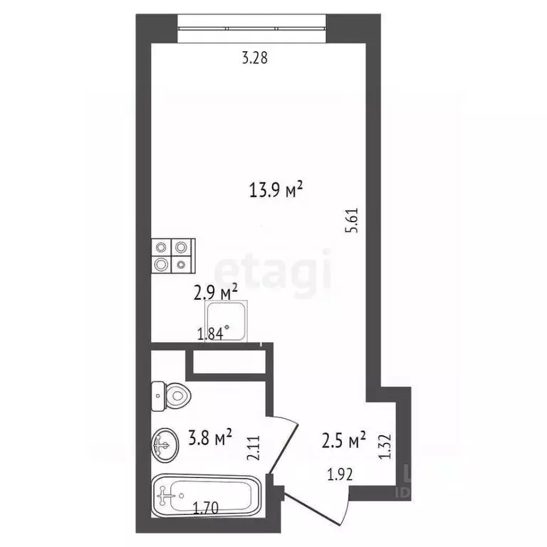 Студия Тюменская область, Тюмень ул. Анатолия Клиндюка, 4к2 (23.1 м) - Фото 2