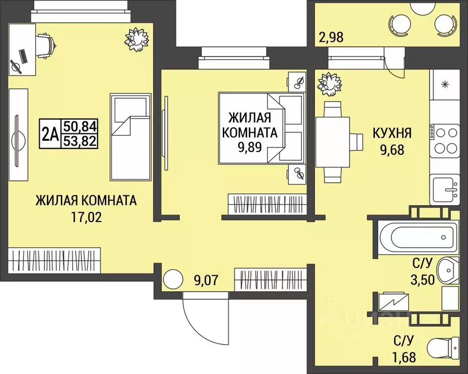 2-к кв. Архангельская область, Архангельск  (50.84 м) - Фото 0