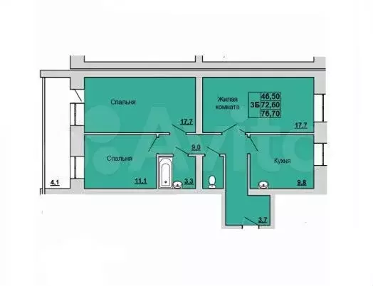 3-к. квартира, 77 м, 5/7 эт. - Фото 0