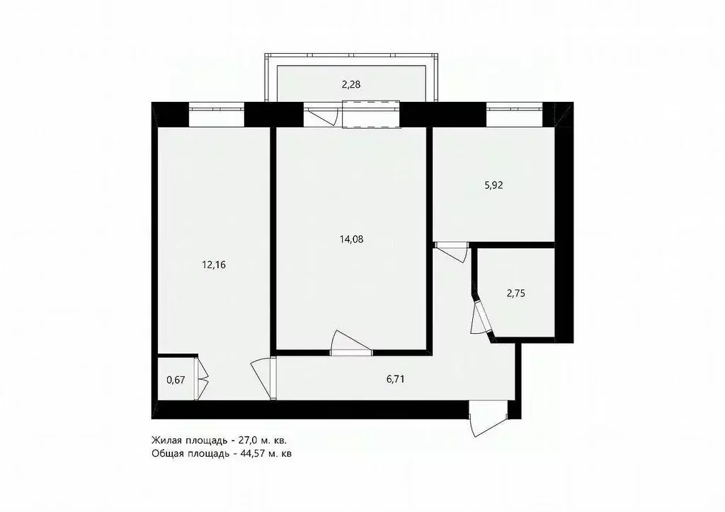 2-к кв. Ростовская область, Ростов-на-Дону Белорусская ул., 15/2 (44.0 ... - Фото 2