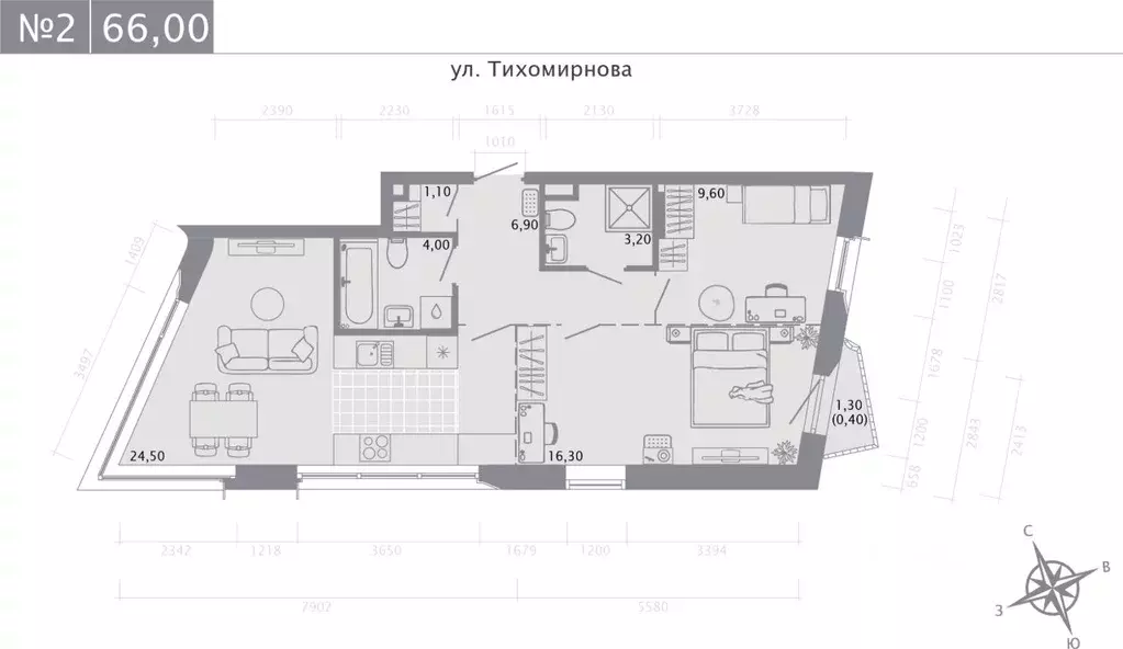2-к кв. Татарстан, Казань ул. Калинина, 1Б (66.0 м) - Фото 0