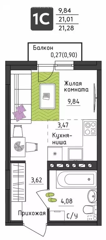 Квартира-студия: Пермь, Верхне-Вишерская улица, 40 (21.28 м) - Фото 0