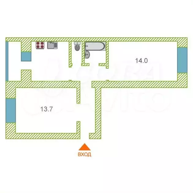 2-к. квартира, 47 м, 5/5 эт. - Фото 0
