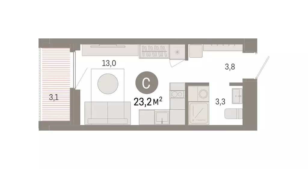 Квартира-студия: Тюмень, Мысовская улица, 26к2 (23.14 м) - Фото 2
