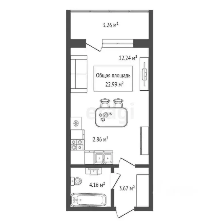 Студия Новосибирская область, Новосибирск ул. Забалуева, 102 (22.99 м) - Фото 1