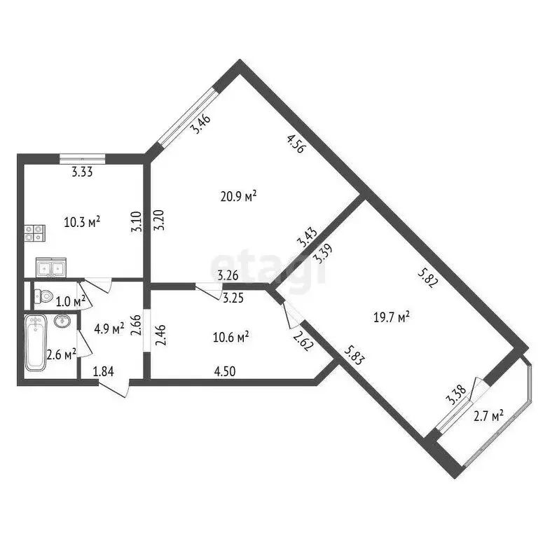 2-комнатная квартира: Санкт-Петербург, Богатырский проспект, 58к5 (71 ... - Фото 1
