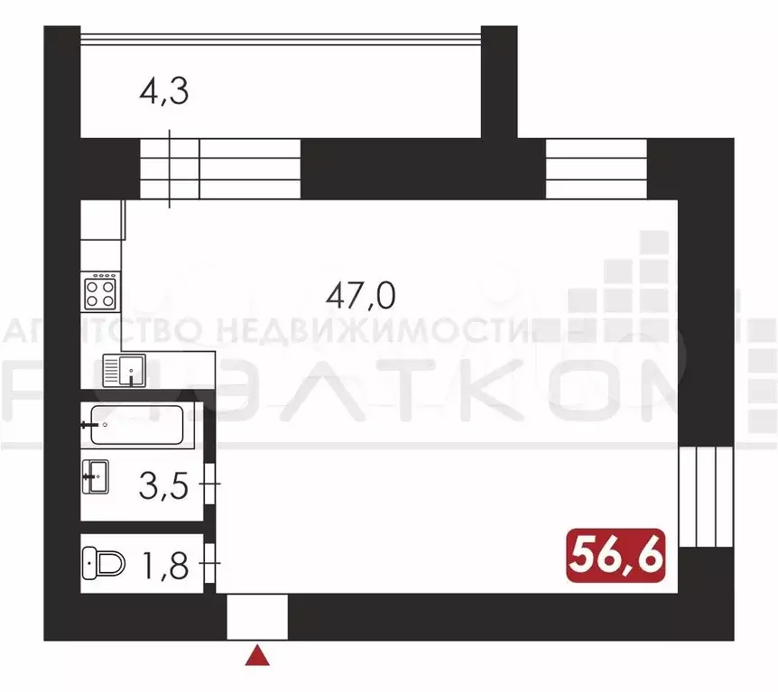 2-к. квартира, 57 м, 3/9 эт. - Фото 0