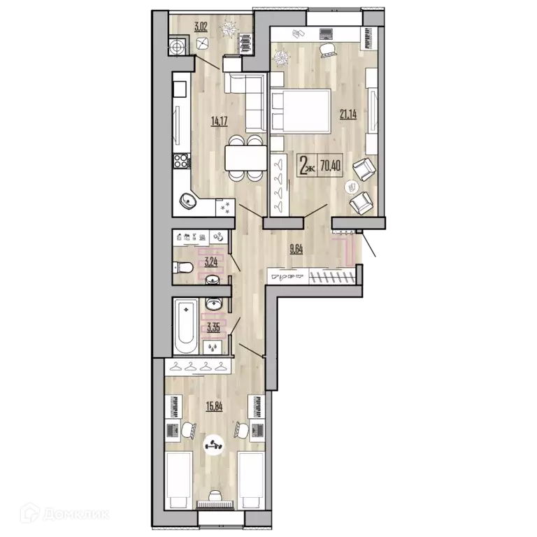 Продаётся 2-к квартира, 70.4 м - Фото 0
