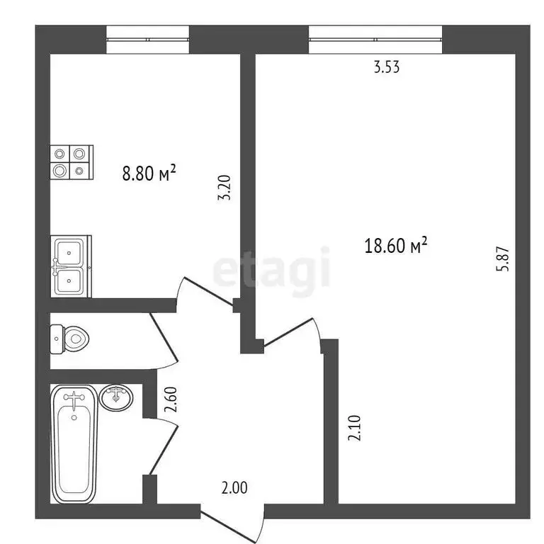 1-комнатная квартира: Тюмень, улица Малыгина, 82 (34.9 м) - Фото 0